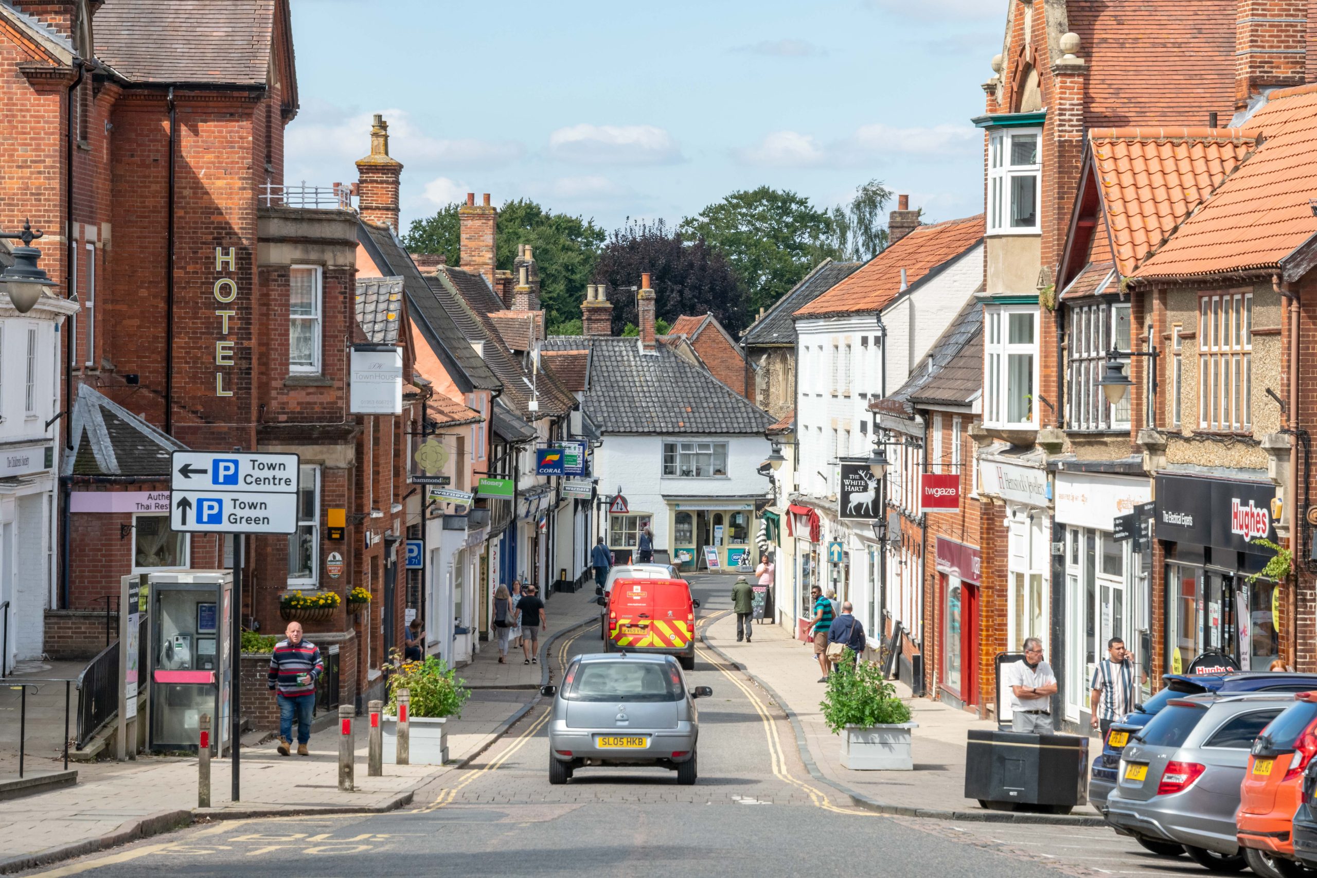 Photograph of Wymondham town centre looking along Middleton Street